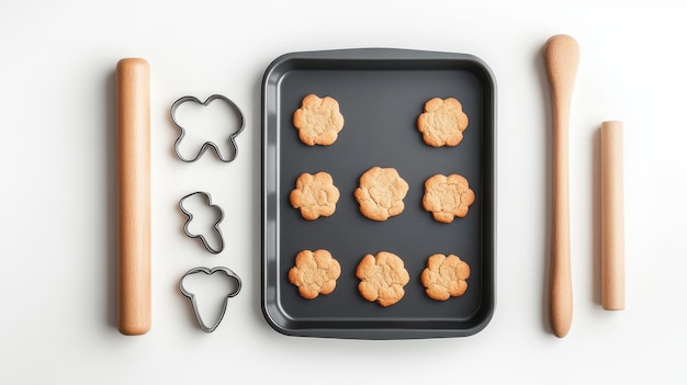 Photo baking tools displayed include a tray with cookies a rolling pin and various cookie cutters