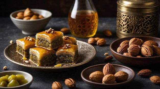 Baklava baklava dessert It is a layered pastry dessert made of filo pastry filled with chopped nuts