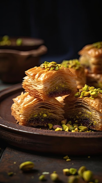 Baklava layered pastry dessert made of filo pastry filled with chopped nuts