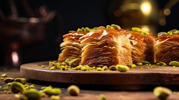 Baklava layered pastry dessert made of filo pastry filled with chopped nuts