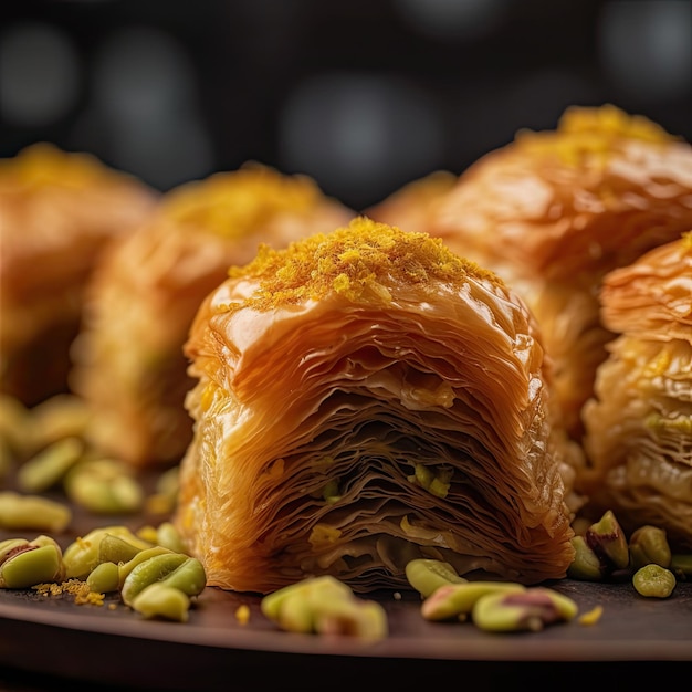 Baklava layered pastry dessert made of filo pastry filled with chopped nuts