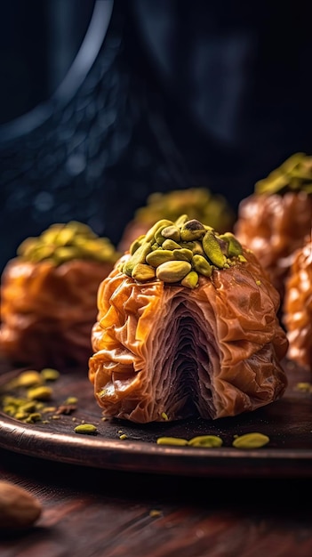 Baklava layered pastry dessert made of filo pastry filled with chopped nuts