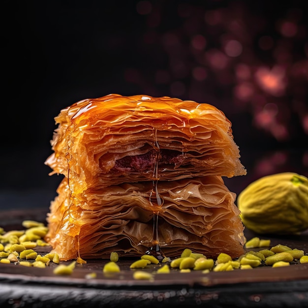 Baklava layered pastry dessert made of filo pastry filled with chopped nuts