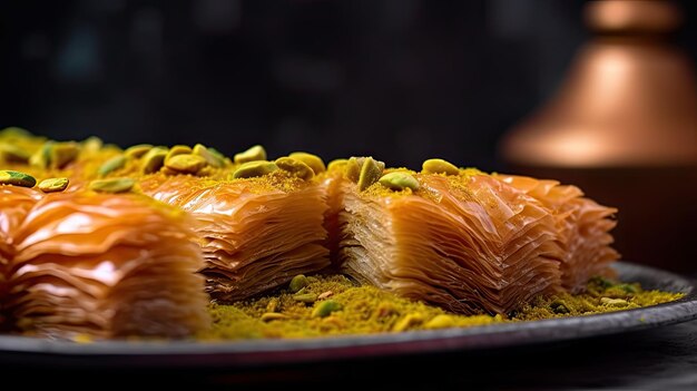 Baklava layered pastry dessert made of filo pastry filled with chopped nuts