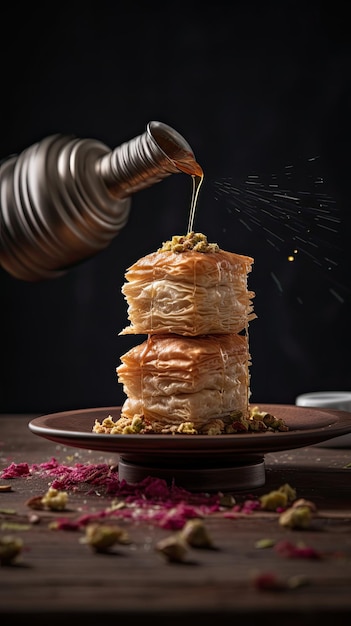 Baklava layered pastry dessert made of filo pastry filled with chopped nuts