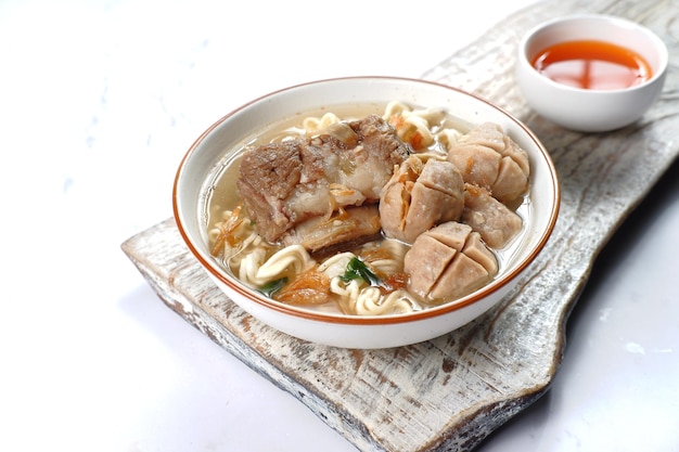 bakso,Meatballs Noodles with Soup Served Chili Sour Suace Indonesian food Style