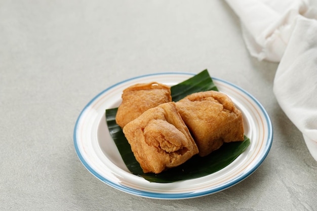 Bakso Tahu is a traditional food from Ungaran Central Java Indonesia Made from Fried Tofu Filled with Meatballs Copy Space