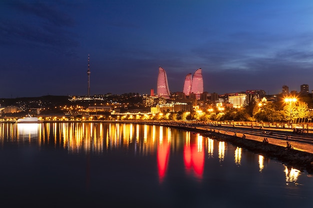 Baku city Caspian Sea Boulevard at night time