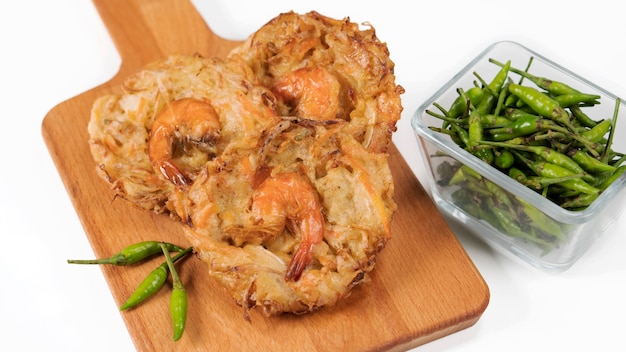 Bakwan udang is indonesian traditional snack of vegetables and shrimp and mixed with flour dough