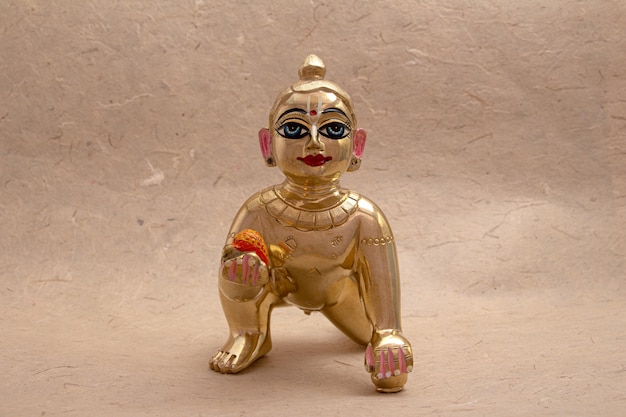 Bal Krishna Laddu Gopal Brass Statue Front Facing White Background