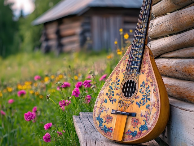 Photo balalaika in russian countryside