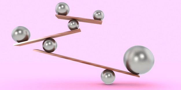 Balance silver balls on pink background