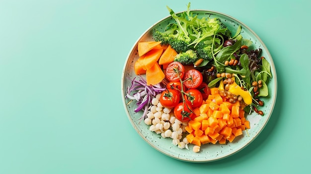 Balanced Meal Served on a Platter Isolated on Flat Color Background