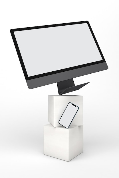 Balanced PC and Phone Front Side In White Background