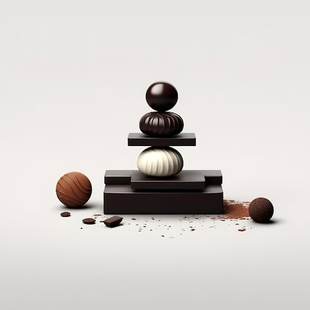 Balanced Pieces of Chocolate Isolated on a White Background Generative ai