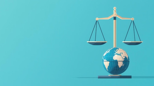 Photo a balanced scale over a globe symbolizes justice and global equity ideal for legal and international themes