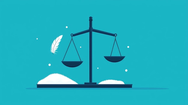 Photo a balanced scale illustration representing justice law and fairness on a vibrant turquoise background