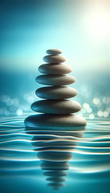 Balanced Stone Stack Serene Water Bokeh