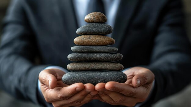 Photo balanced stones in hands a symbol of stability and control