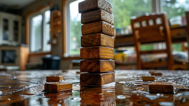 Photo balanced wood blocks stacking game tower precision and fun challenge