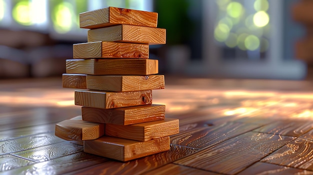 Balanced Wood Blocks Stacking Game Tower Precision and Fun Challenge