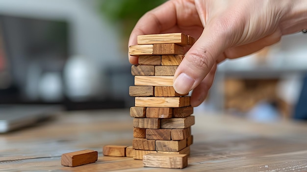 Balanced Wood Blocks Stacking Game Tower Precision and Fun Challenge