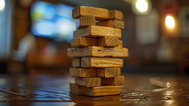 Photo balanced wood blocks stacking game tower precision and fun challenge