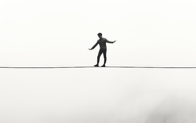 Photo balancing act the thrill of tightrope walking on white or png transparent background