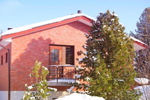 Balcony of Cozy Cottage in winter Rovaniemi, Finland.