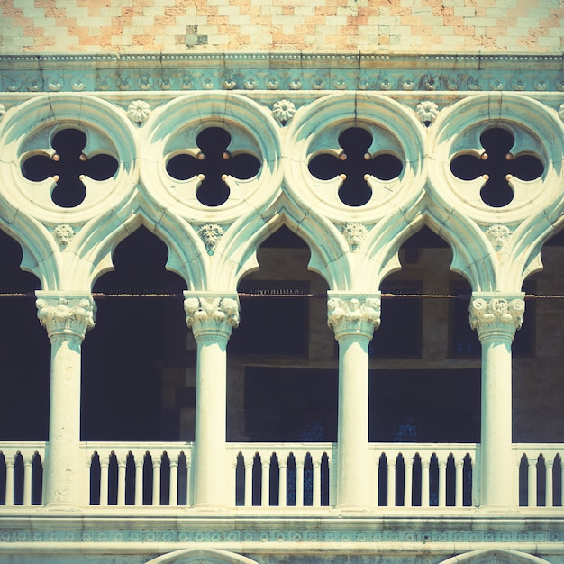 Balcony of The Doges Palace (Palazzo Ducale) in Venice, Italy. Retro style toned image