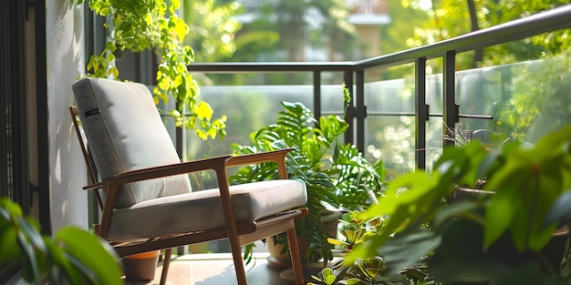 Balcony seating area adorned with green plants and cozy armchairs Concept Home Decor Cozy Living Spaces Indoor Plants Sustainable Design Balcony Styling