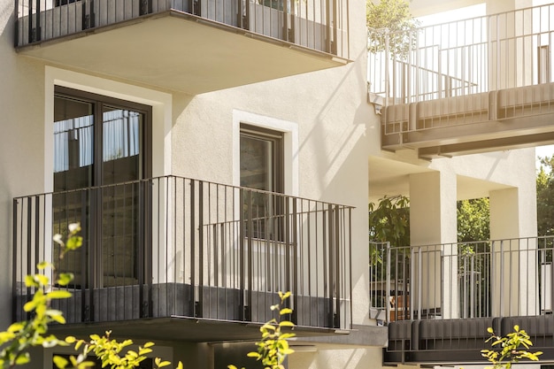 Balcony Terrace Bridge in Residential Building Balcony Steel Rail Facade with Balconies Railings