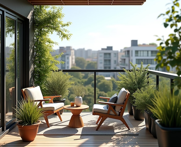 Photo a balcony with a balcony with a view of the city