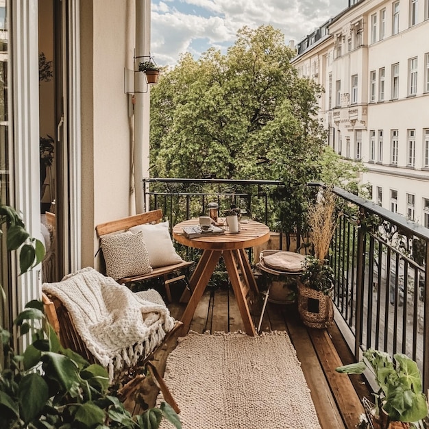 a balcony with a balcony with a view of the street