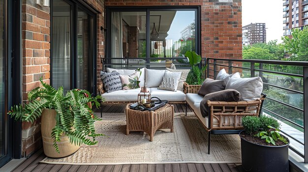 Photo a balcony with a plant and a couch with a plant on it