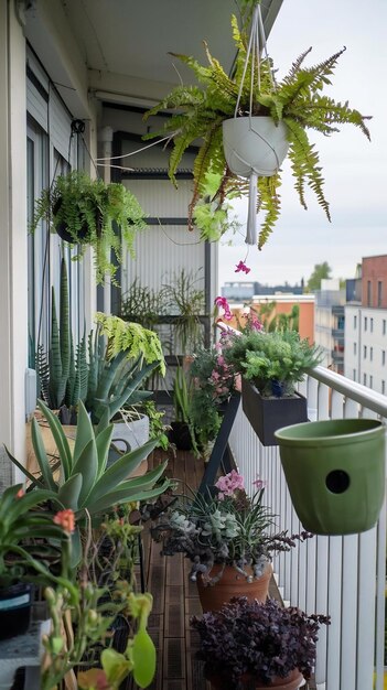 Photo a balcony with plants on the balcony