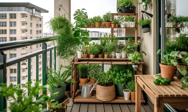 a balcony with plants on it and a balcony with a balcony that says potted plants