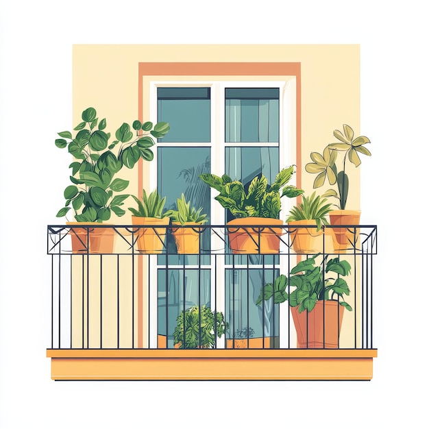 Photo balcony with plants vector illustration in flat cartoon style