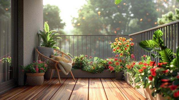 Balcony With Potted Plants and Chair