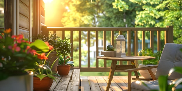 Balcony with table potted plants lamp chair on opposite side of porch Concept Outdoor Setup Cozy Balcony Home Decor Ideas Potted Plants Table Lamps