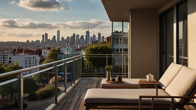 Photo a balcony with a view of the city skyline