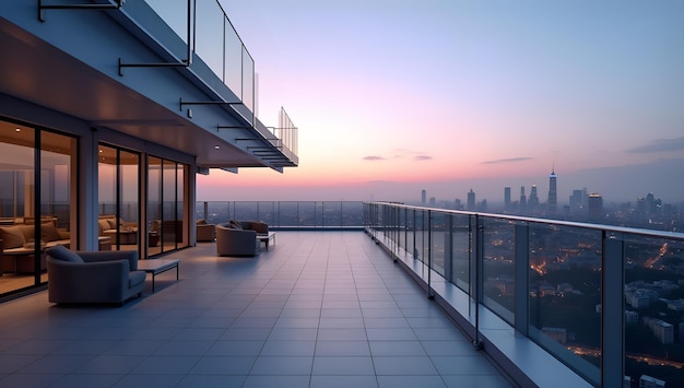 Photo a balcony with a view of the city skyline