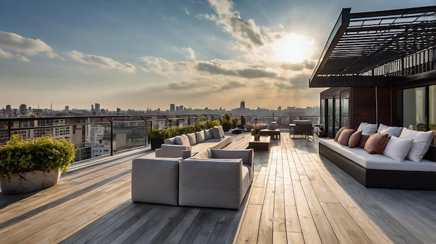 a balcony with a view of the city