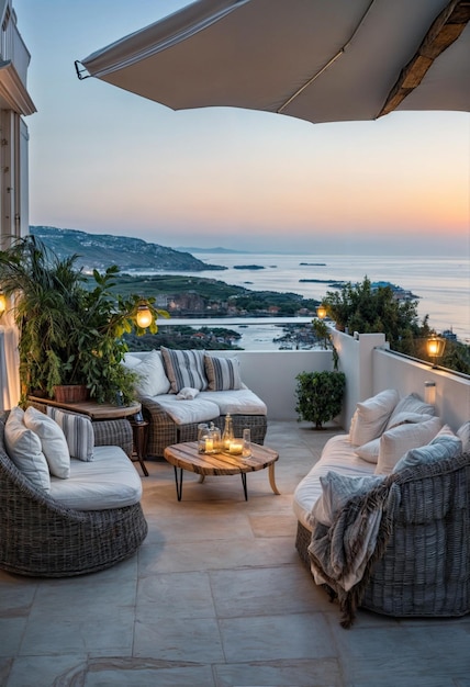 a balcony with a view of the ocean and a balcony with a view of the ocean