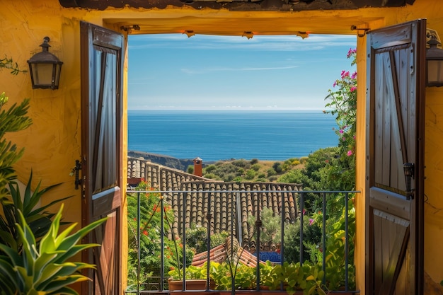 a balcony with a view of the ocean and the ocean