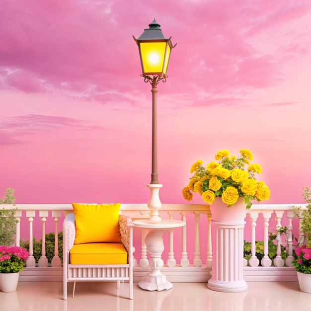 Photo a balcony with a yellow chair and a lamp that says quot the light quot