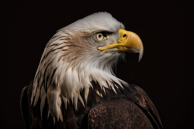 A bald American eagle looking displeased set against a dark background