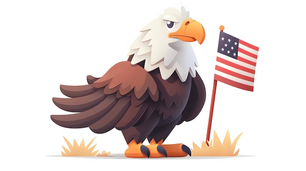 Bald Eagle 3D Flat Icon with USA Flag Pin National Pride and Patriotism Concept on White Backgroun