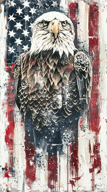 Bald Eagle against an American flag background symbolizing patriotism and national pride against