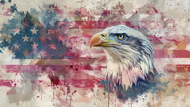 Bald Eagle against an American flag background symbolizing patriotism and national pride against